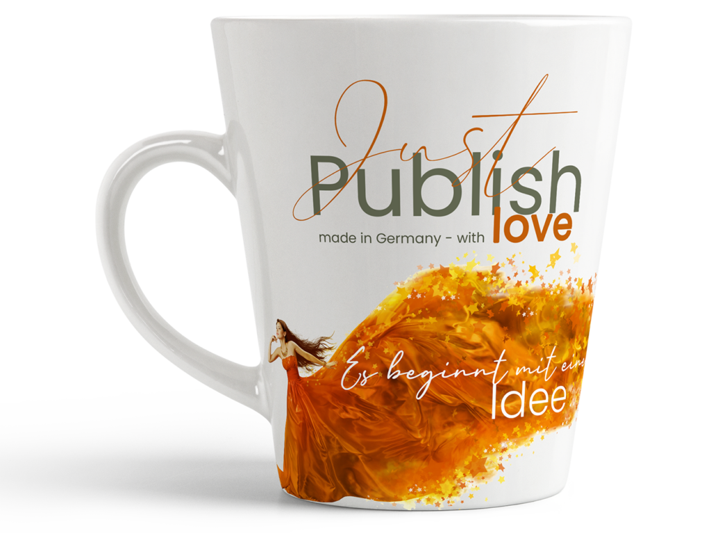Werbung von Just Publish - Tasse