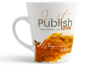 Werbung von Just Publish - Tasse